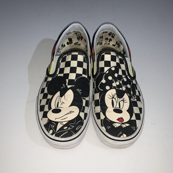 Vans x Disney Shoes Womens 9 Mens 7.5 Mickey Minnie Black Checkered Flames - Picture 4 of 9